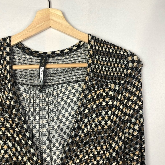 Plenty by Tracy Reese Tan & Black Printed Faux Wrap Long Sleeve Dress S - Picture 5 of 8